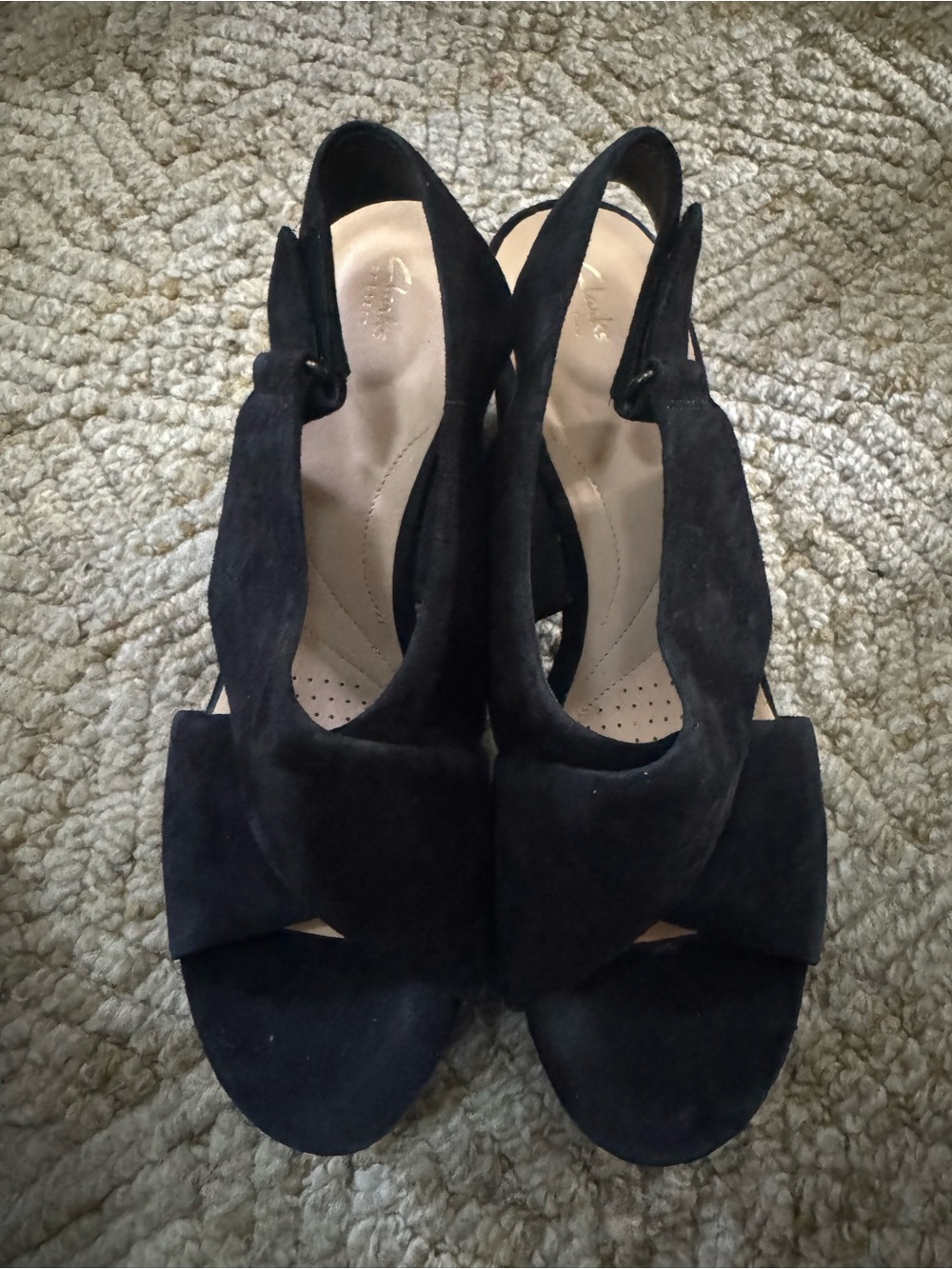 Clarks Black Suede Knot Slingback Heels